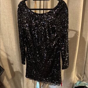 Sachin + Babi Black Sequin Long Sleeve Sheath Dress
